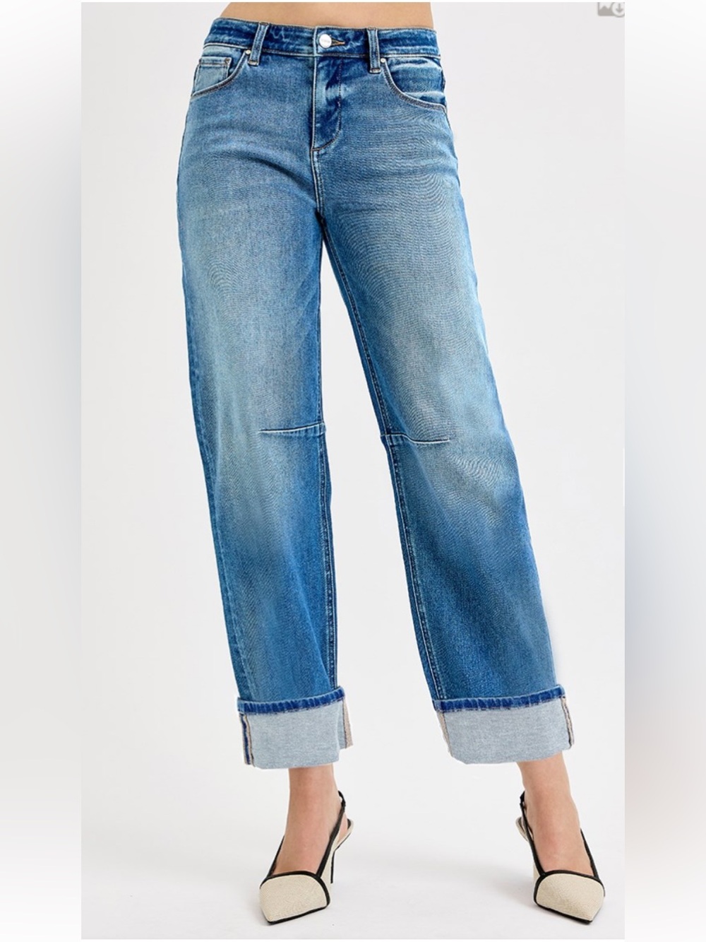 Women's Wide Straight Cuffed Jeans - Blue